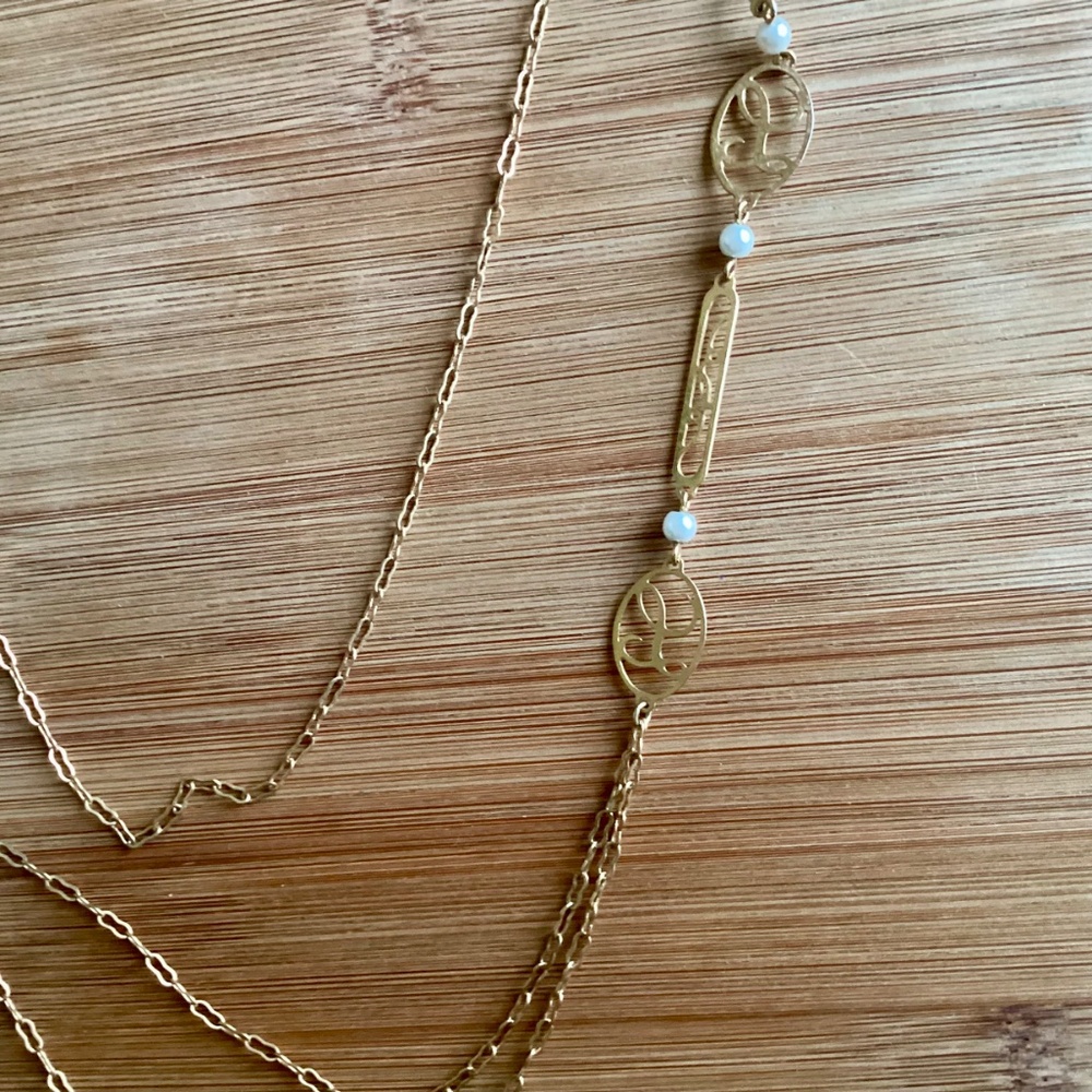 Avon Vintage Gold Tone Long Layered chain Pearl Initial Touch Necklace “L” Gift - Picture 6 of 10